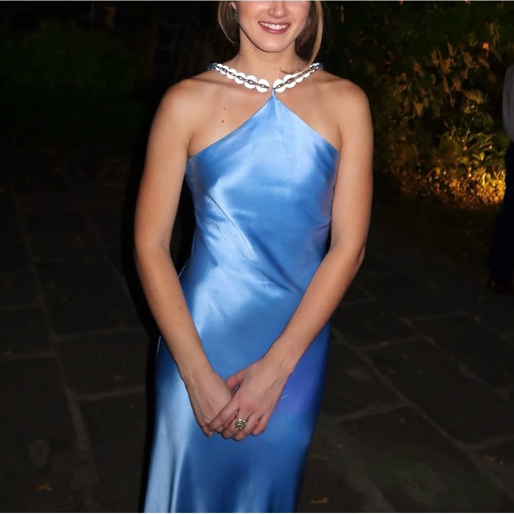 STAUD Cadence Halter Maxi Dress in Azure Blue